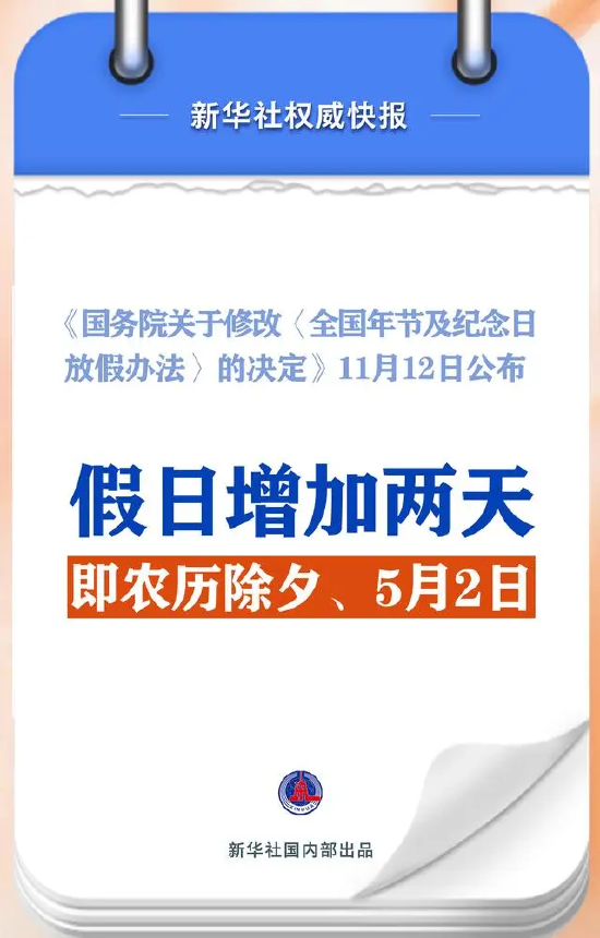 春節(jié)和勞動(dòng)節(jié)各增1天！2025年放假安排來了