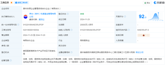 出資2億！茅臺成立赤源企管合伙企業(yè)