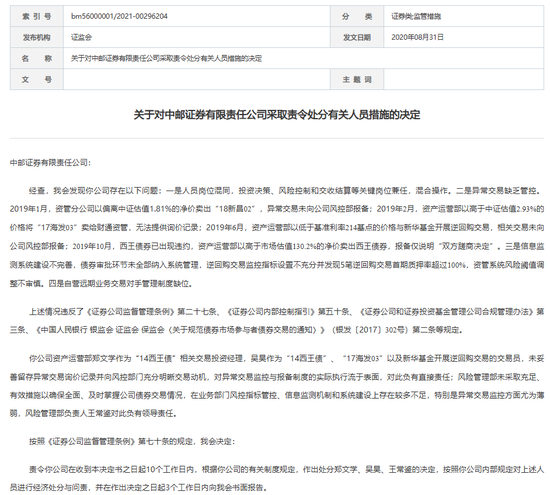 “1號”罰單！中郵證券
