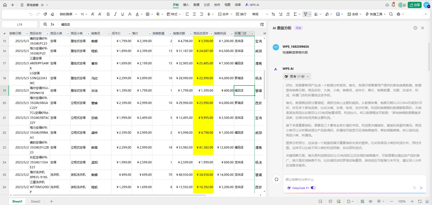 WPS AI 成為首個支持表格類產(chǎn)品深度思考的 AI 應(yīng)用