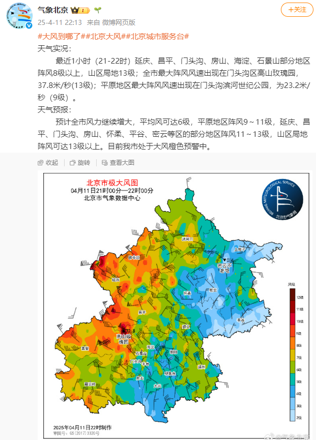 北京門頭溝區(qū)高山玫瑰園陣風(fēng)已達13級