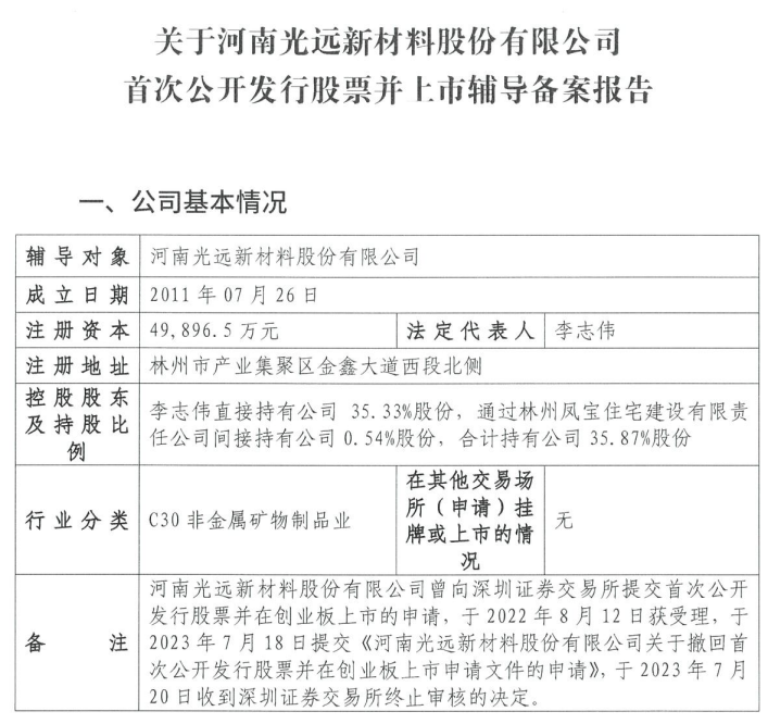 光遠(yuǎn)新材重啟IPO！已接受國泰海通輔導(dǎo)